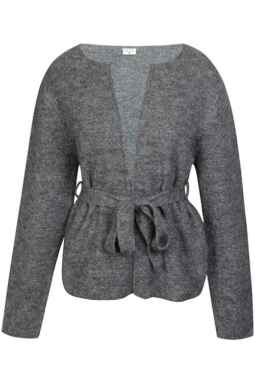 Ze-Ze Amy Strik Cardigan med Bindebånd, Grå